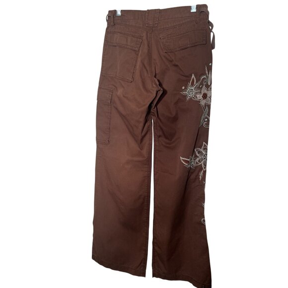 By Deep Los Angeles Small Brown Cargo Pants Cotton Embroidered Y2K - Picture 2 of 16